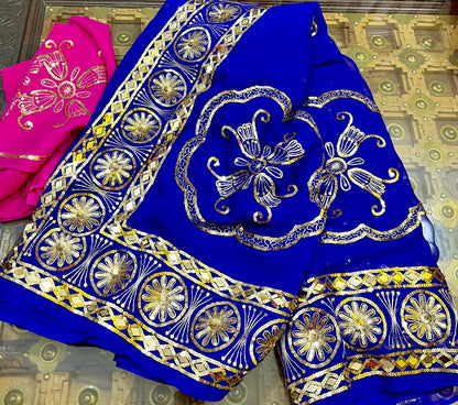 Blue Border Jaal Saree
