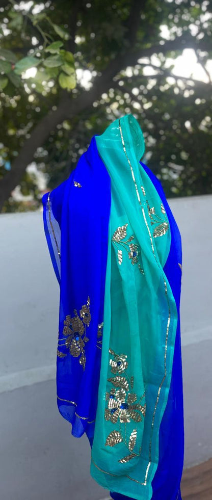 Ombre Blue Shaded Sequins Buta Saree