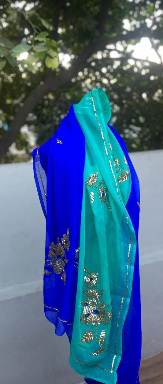 Ombre Blue Shaded Sequins Buta Saree