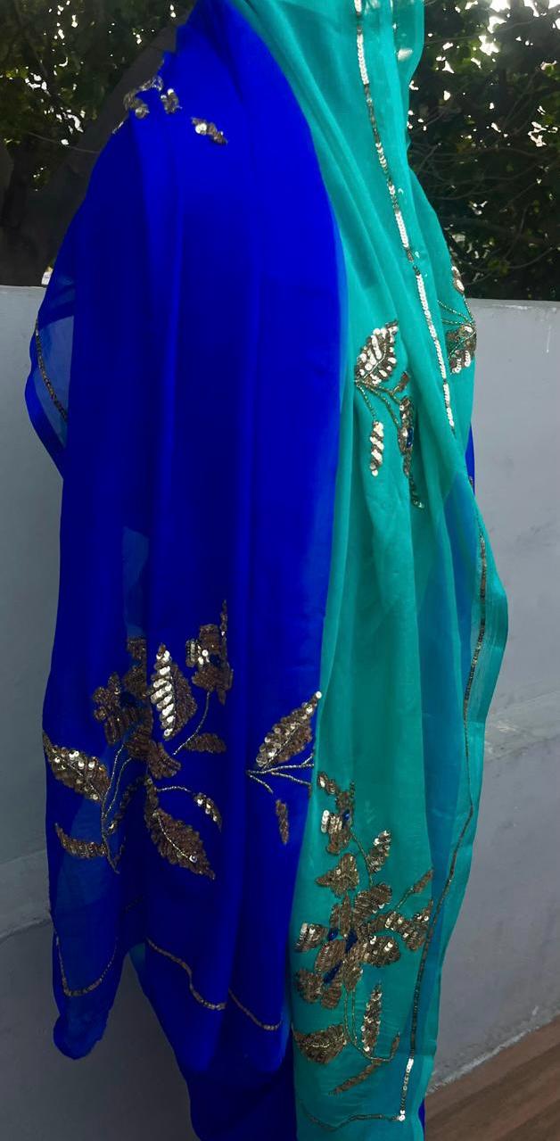 Ombre Blue Shaded Sequins Buta Saree