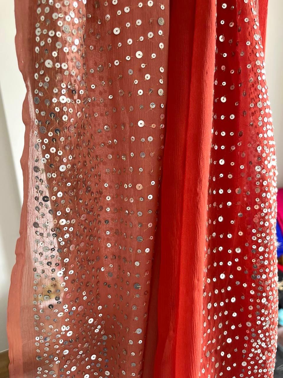 Ombre Brick Shaded Sequins Cocktail Saree