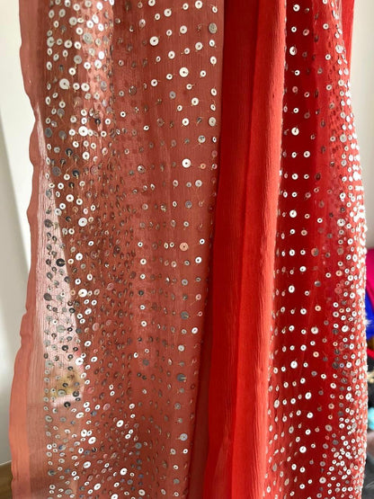 Ombre Brick Shaded Sequins Cocktail Saree