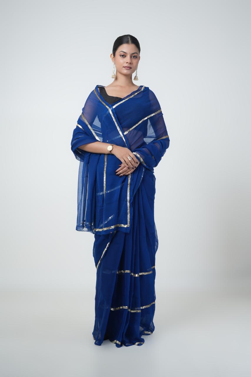 Blue Sequins Saree