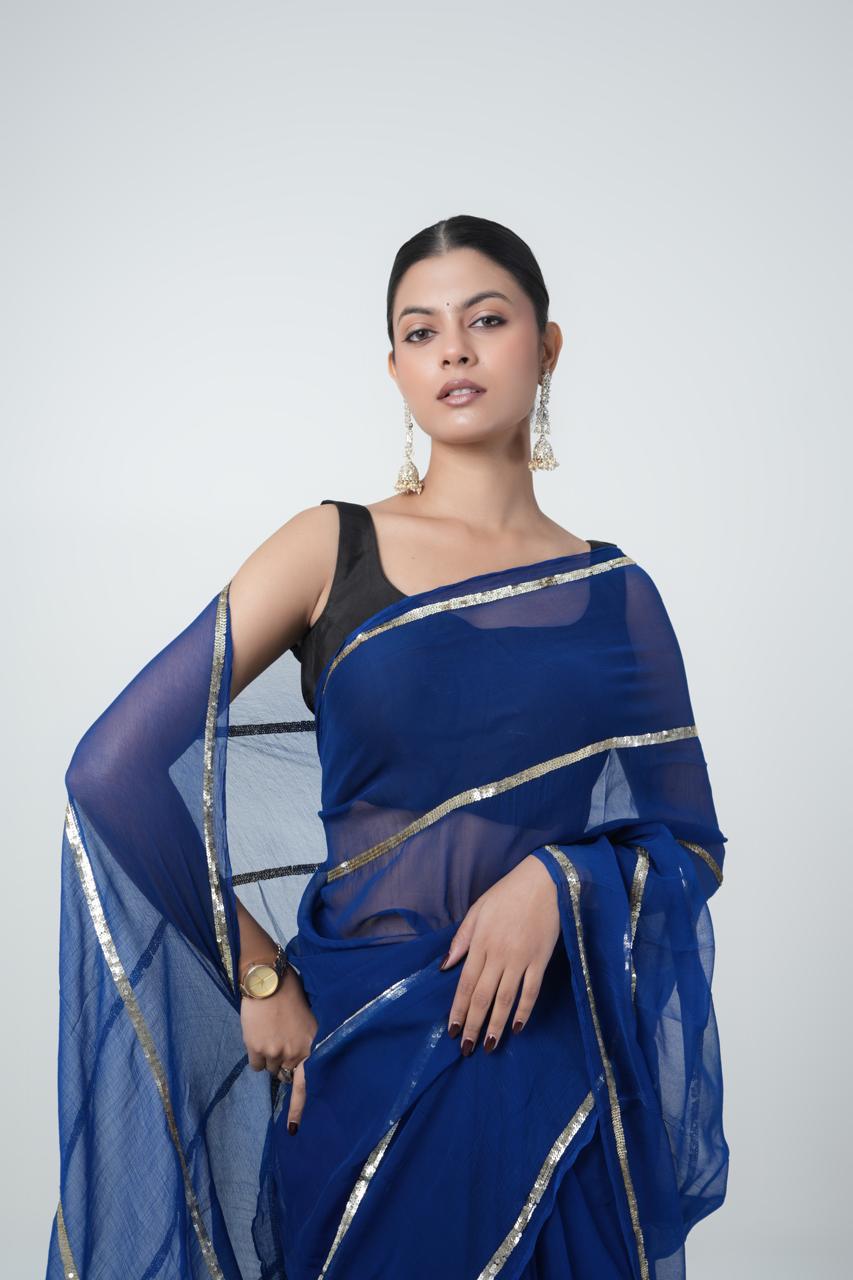 Blue Sequins Saree