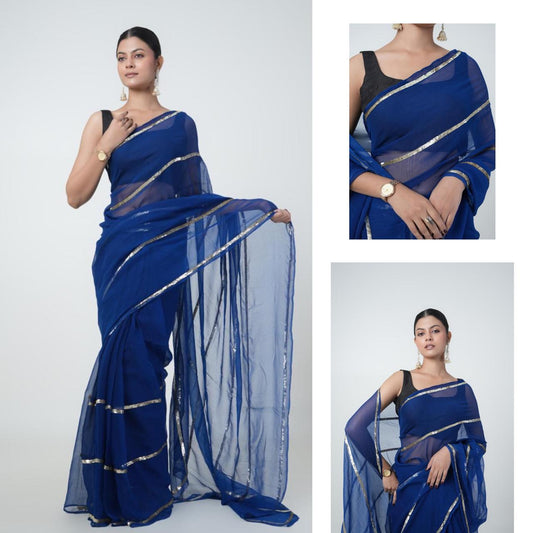 Blue Sequins Saree