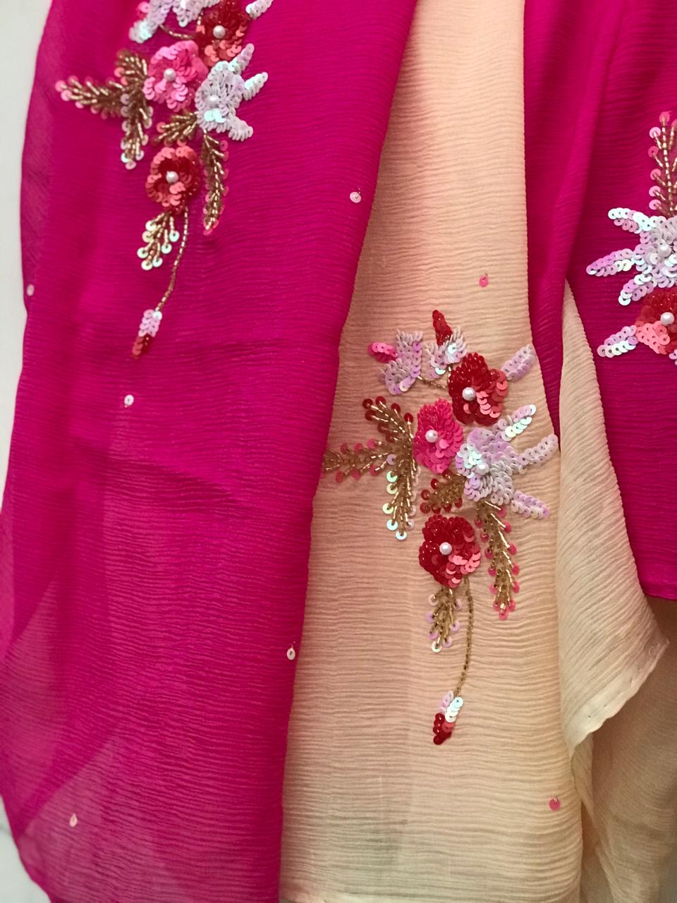 Ombre pink shaded sequins Buta saree