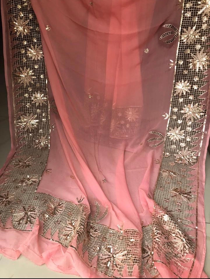 Peach Cutwork Border saree