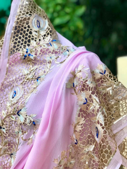 Baby pink Cutwork Border saree