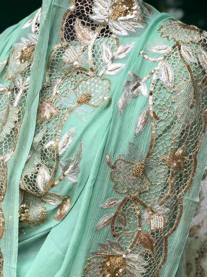 Mint Green Cutwork Border saree