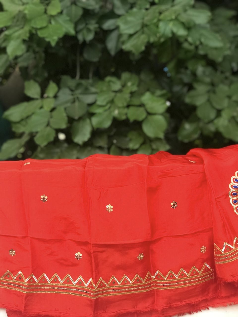 Ombre Orange Shaded Peacock Gotta Border Saree