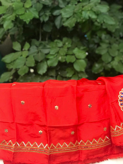 Ombre Orange Shaded Peacock Gotta Border Saree
