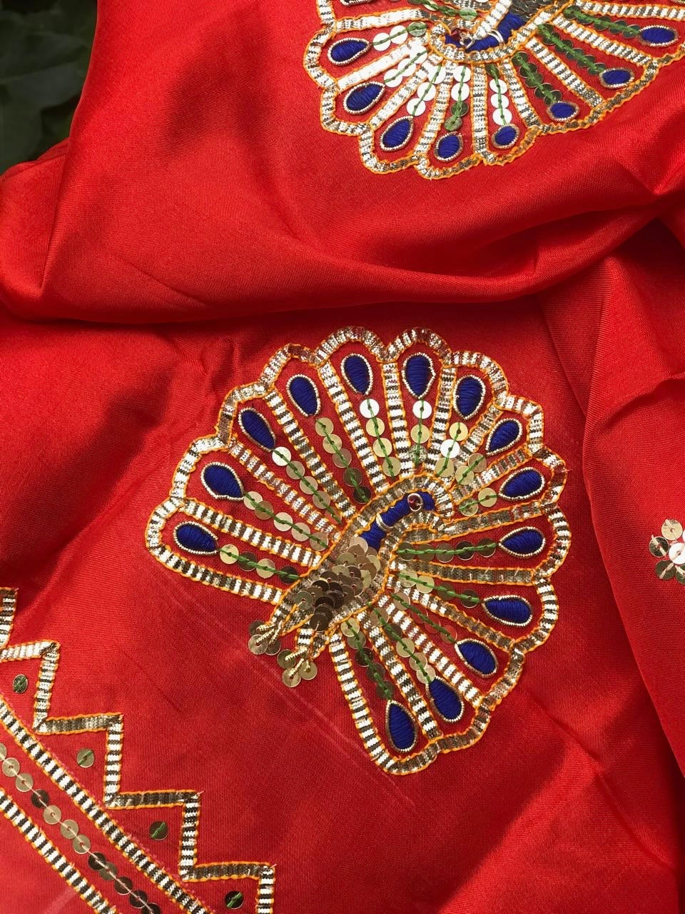 Ombre Orange Shaded Peacock Gotta Border Saree