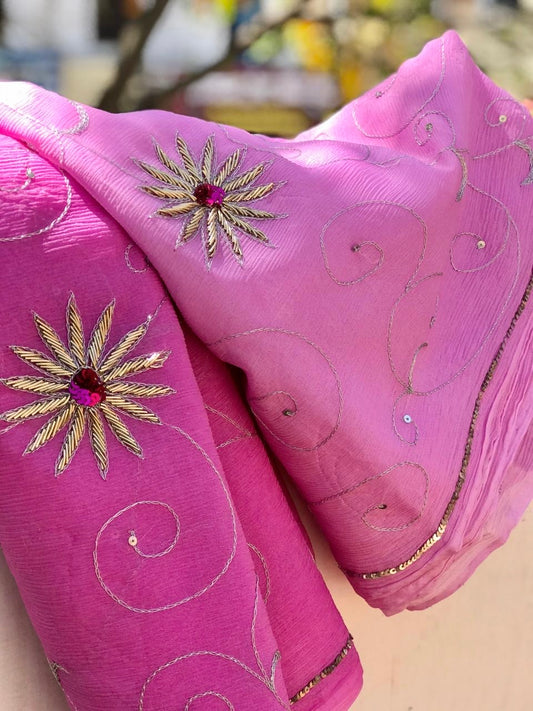 Ombre pink shaded Zari Jaal saree