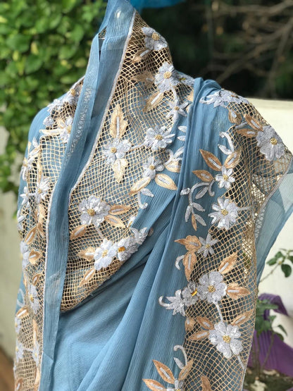 Grey Cutwork border saree