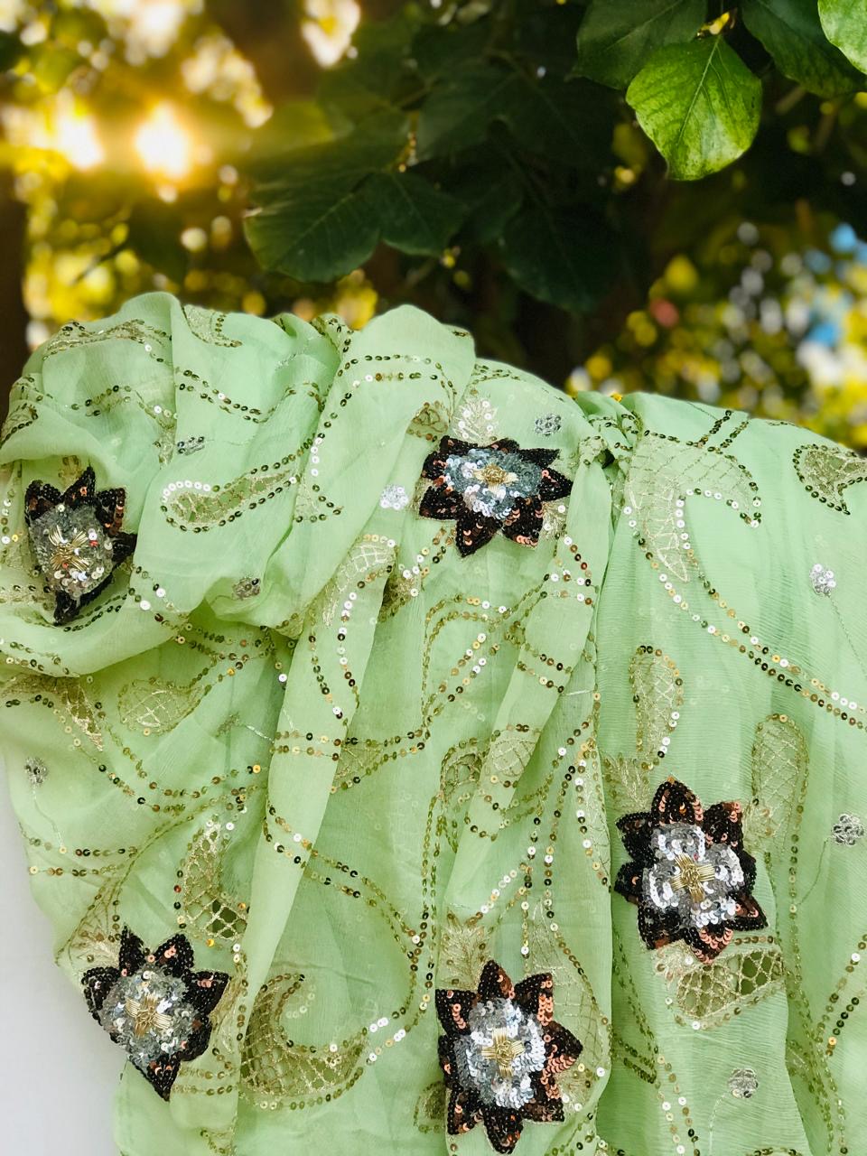 Mint green Cutwork jaal saree