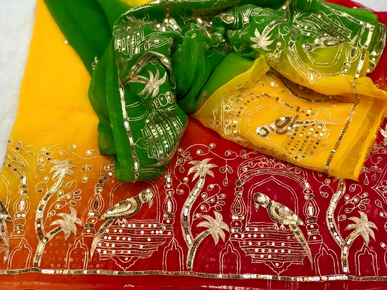 Ombre shaded Bird Border saree