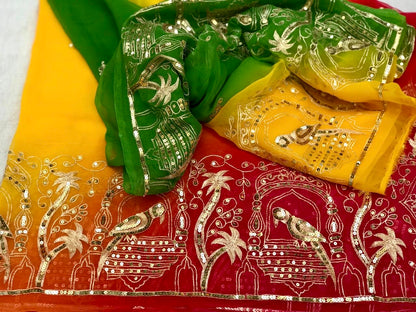 Ombre shaded Bird Border saree