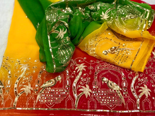 Ombre shaded Bird Border saree