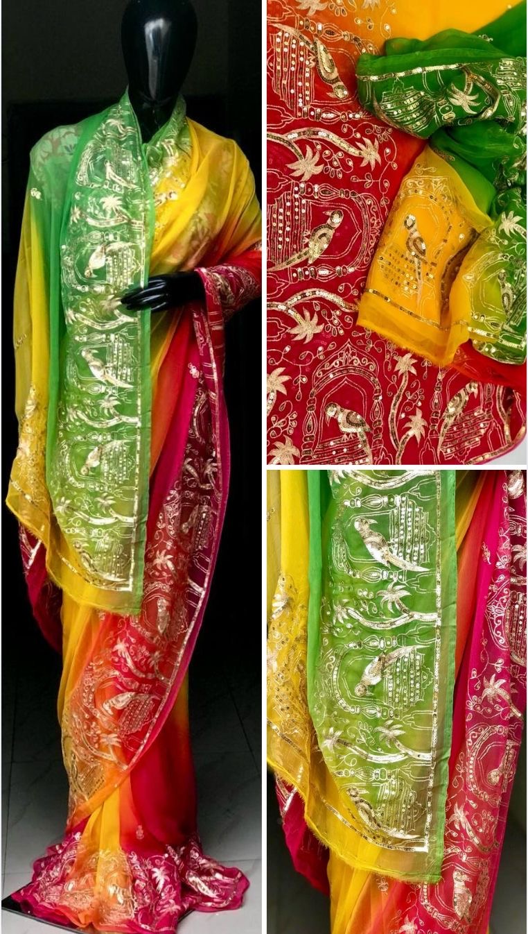Ombre shaded Bird Border saree