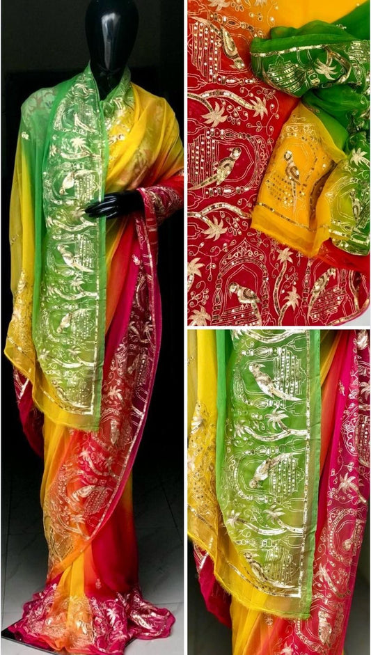 Ombre shaded Bird Border saree