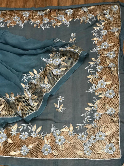 Grey Cutwork border saree