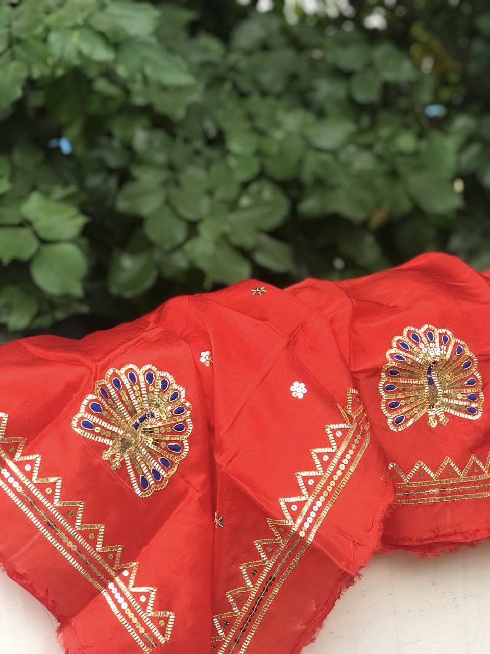 Ombre Orange Shaded Peacock Gotta Border Saree