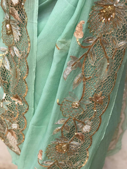 Mint Green Cutwork Border saree