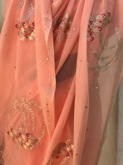 Peach Zari Buta saree
