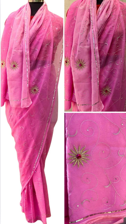 Ombre pink shaded Zari Jaal saree