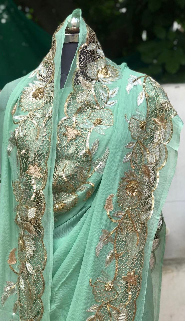 Mint Green Cutwork Border saree