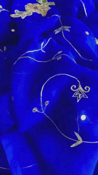 Blue Chanderi Buta Jaal Saree
