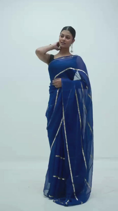 Blue Sequins Saree