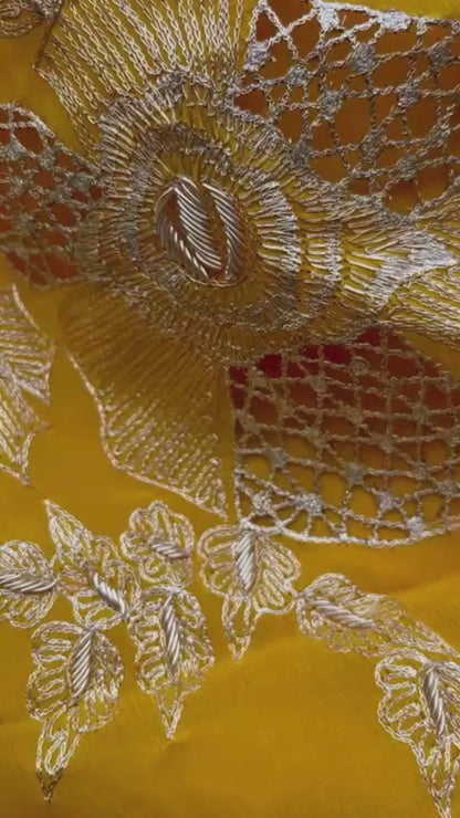 Ombre Yellow Shaded Cutwork Buta Saree