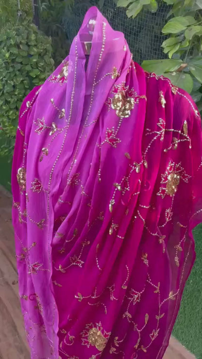 Ombre Pink & Wine Shaded Jaal Saree