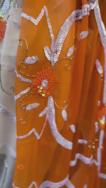 Ombre Orange Shaded Sequence Jaal Saree