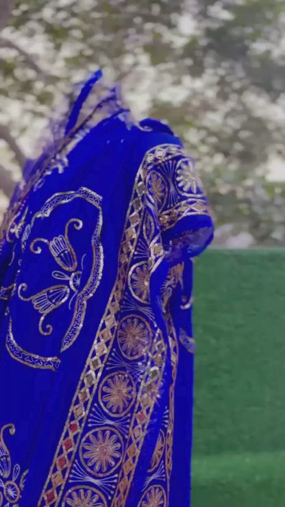 Blue Border Jaal Saree