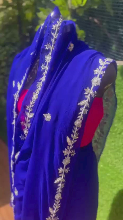 Blue Zari & pearl Border Saree