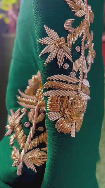 Bottle-Green Zardoji Buta Saree