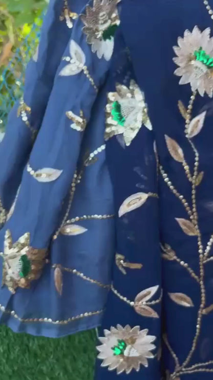 Ombre Blue Shaded Jaal Saree