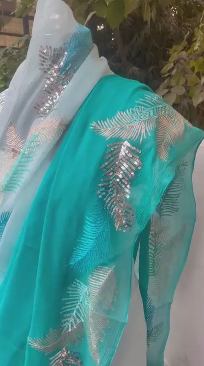 Ombre Blue Shaded Zari Sequins Border Saree