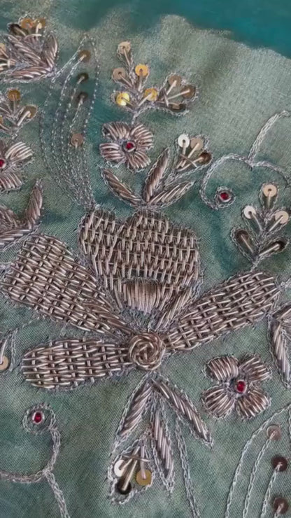 Skyblue Zari Zardoji Buta Jaal Saree