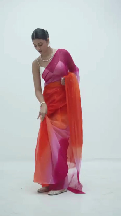 Ombre Pink Orange Peach Shaded Mukaish