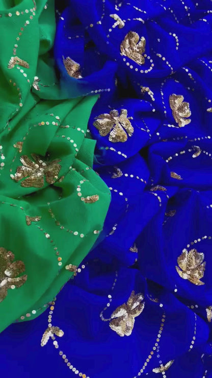 Ombre Blue Shaded Sequins Jaal Saree