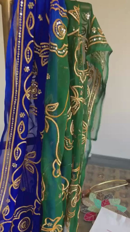 Ombre Blue Green Gotta Sequins Jaal Saree
